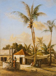 村の井戸で休んでいる人物 作： Camille Jacob Pissarro